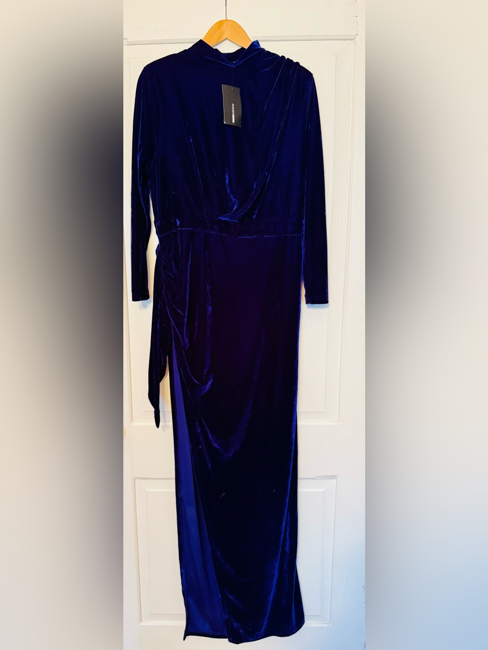 Fashion Nova Long Sleeve Velvet Dress - Royal Blue